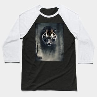 Tiger in the Foggy Dark Forest VIntage Art Baseball T-Shirt